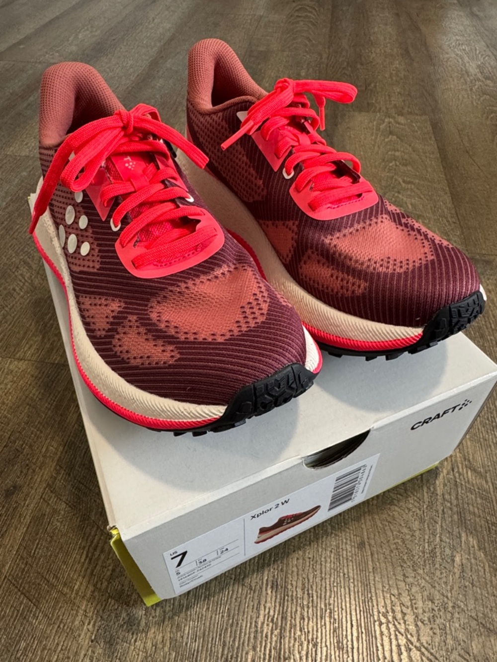 Craft Women's Sneakers in Burgundy and Hot Pink with shoe box. - Picture 10 of 11